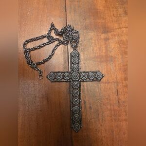 Large Silver Tone Silver Plated? Cross On Chain. Flexibile Metal.